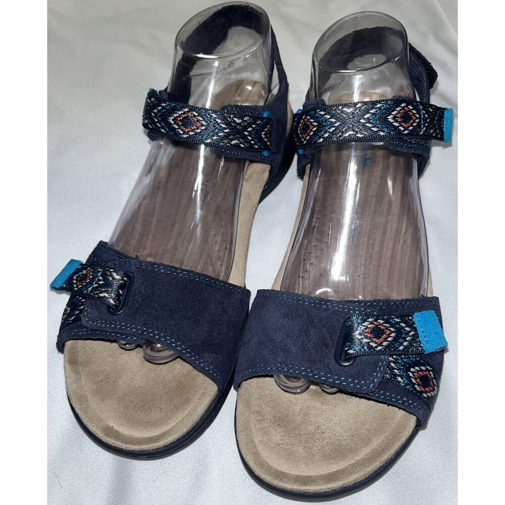 Clarks Collection Blue Suede Sandals Size 8.5 Hook & Loop Closer